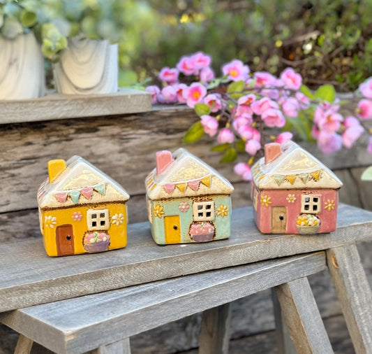 Mini Garden Village Tea Light House - 3 Colours Available