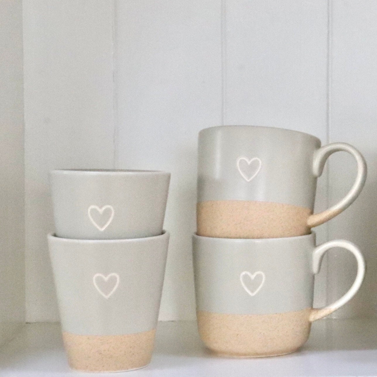 Grey Stoneware Mug with Outline Heart