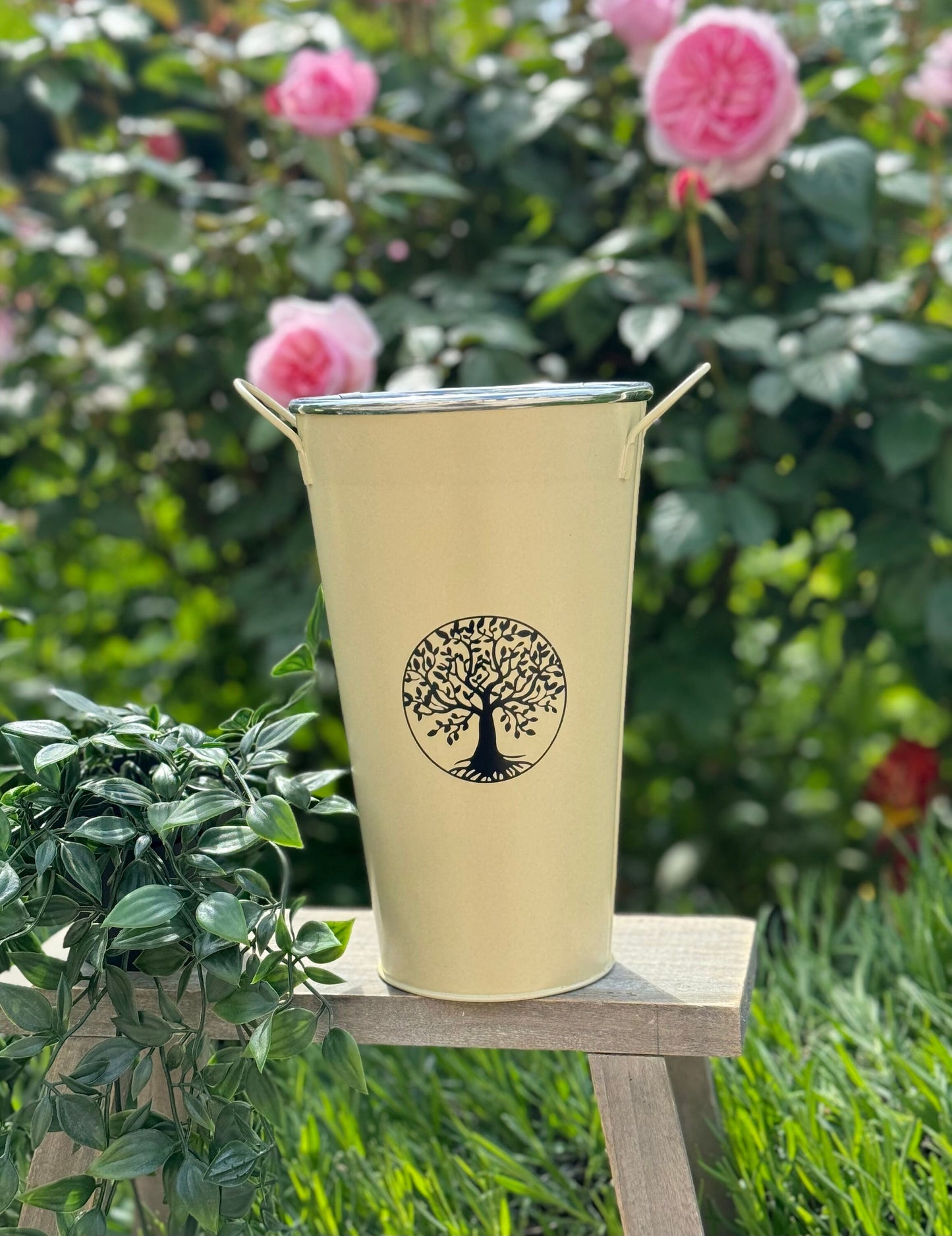 Tall Vintage Bucket Planter With Handle - 3 colours