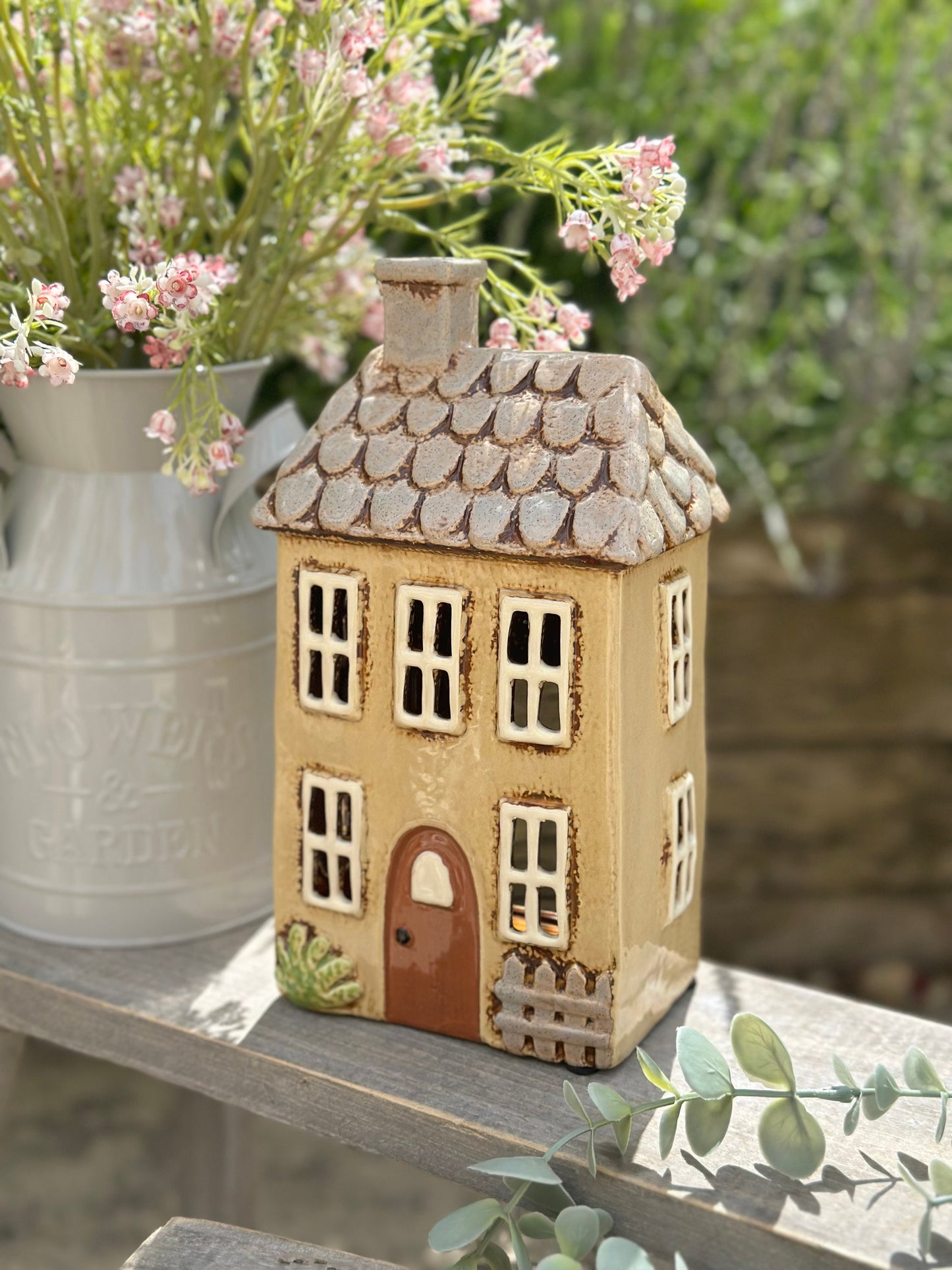 Cream Traditional Village Garden House Candle Holder