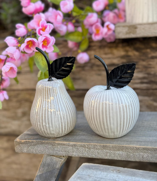 White Ceramic Apple and Pear - Sold Individually