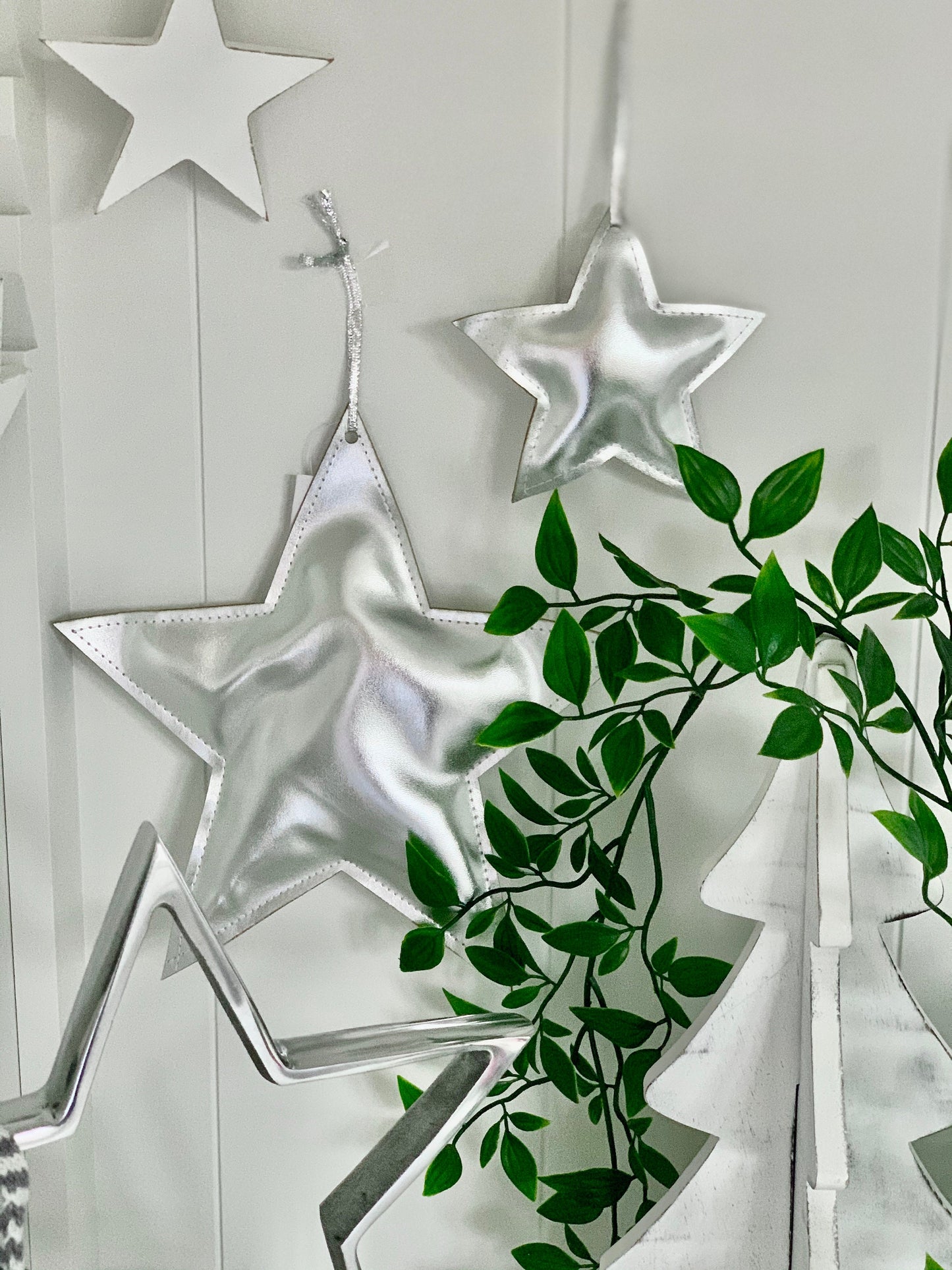 Various Sizes, Silver Fabric Star Hanging Decoration