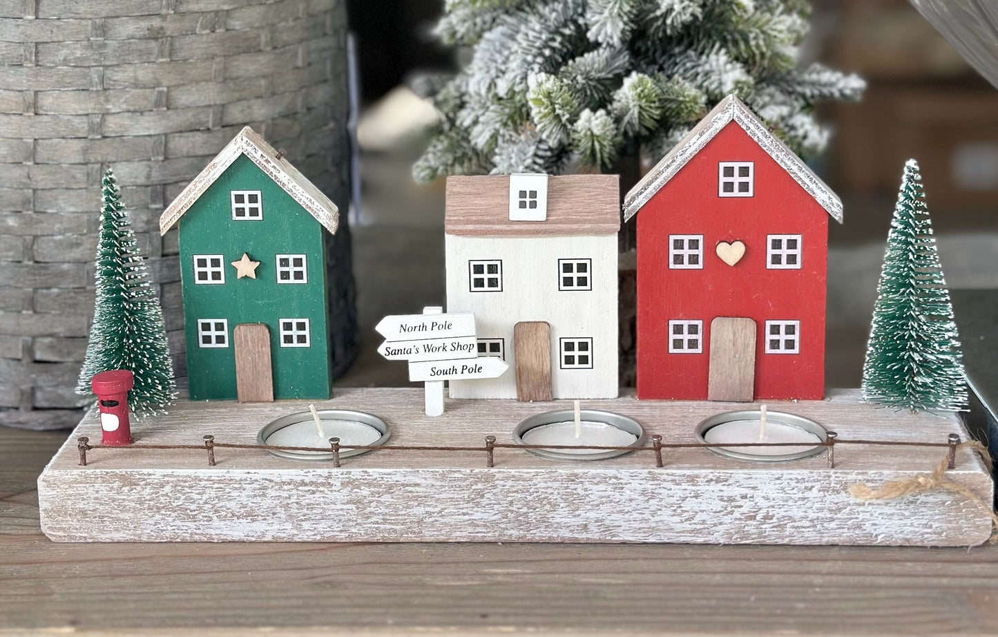 Nordic Red House Scene Tea Light Holder