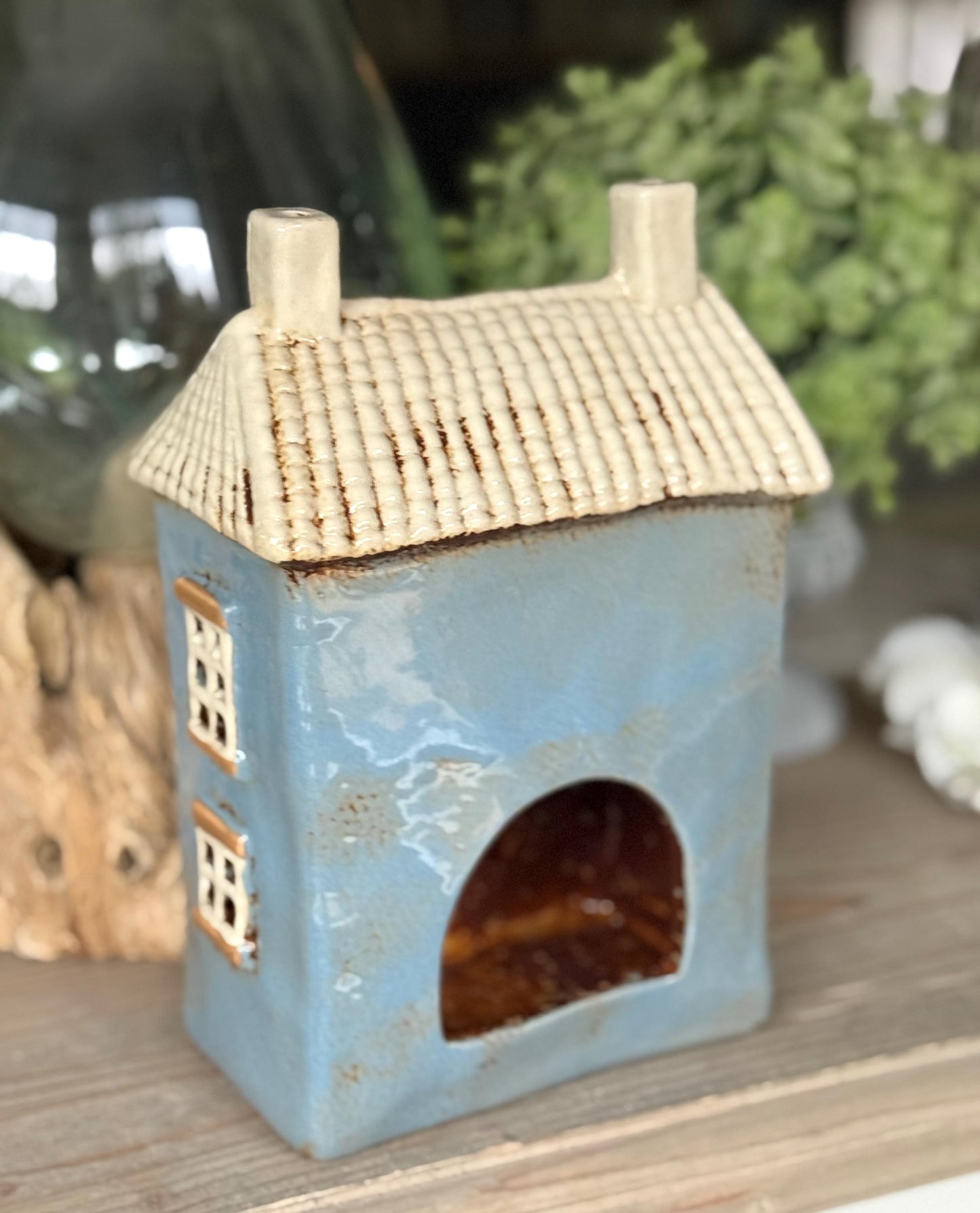NEW! Blue Garden Ceramic Tealight House