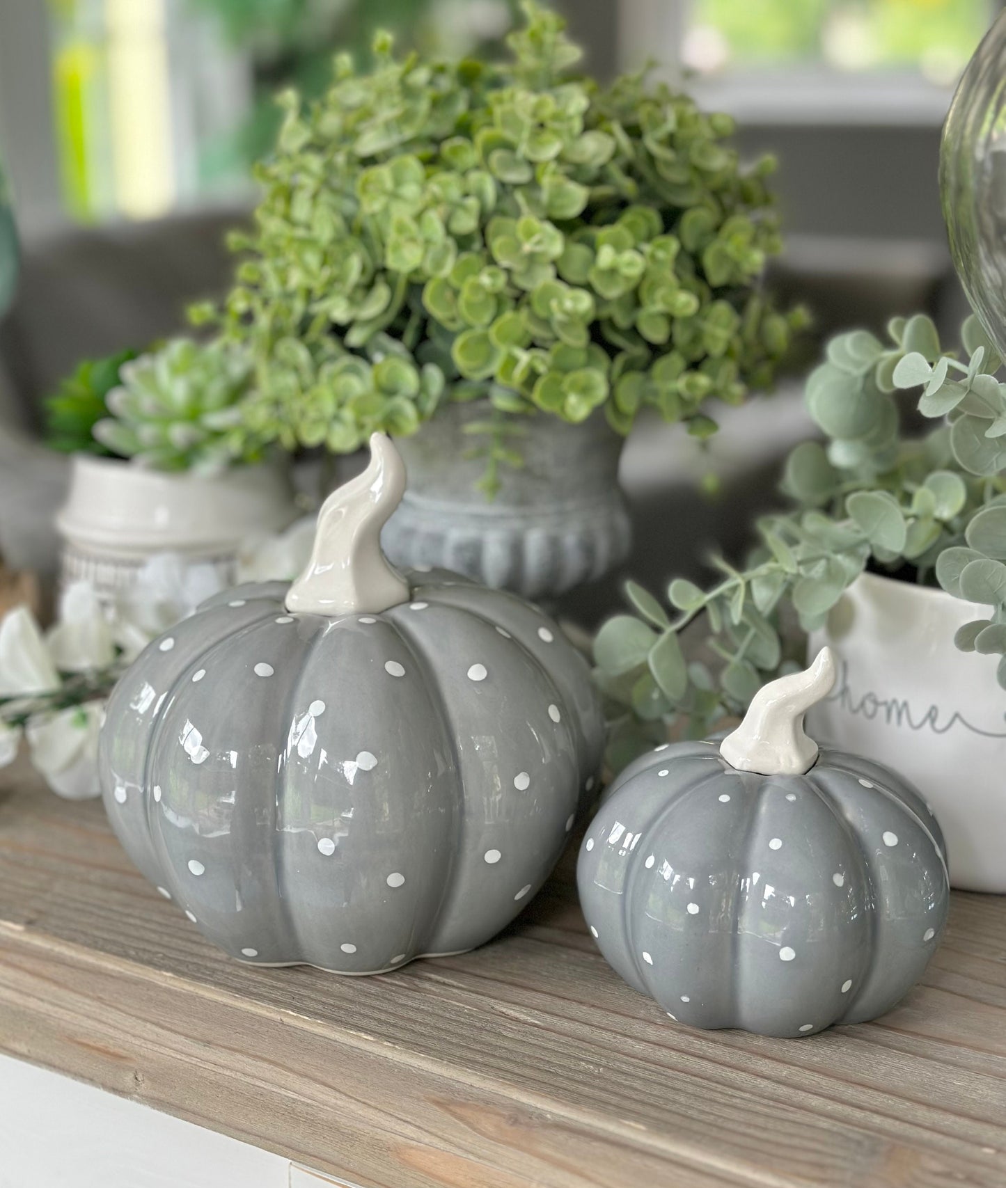 Grey and White Glossy Ceramic Pumpkin Set of 2