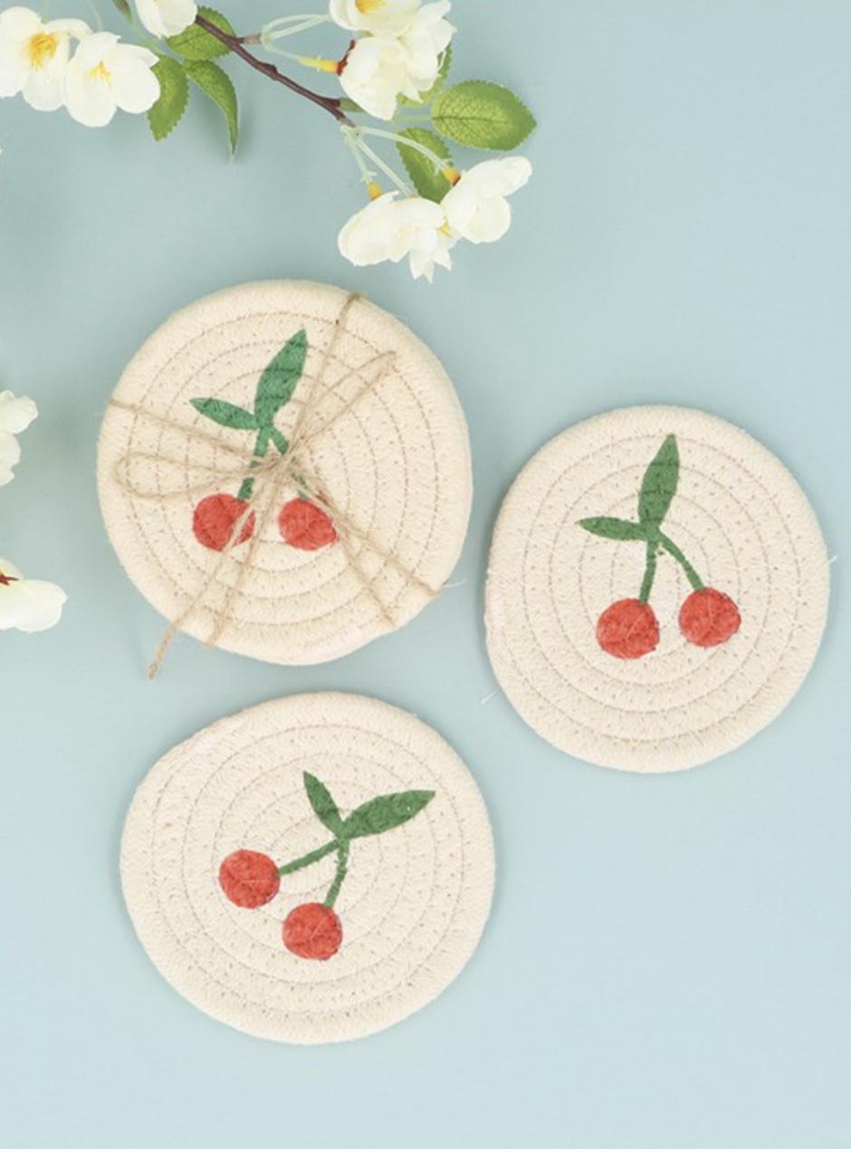 Fabric Round Coaster with Cherries