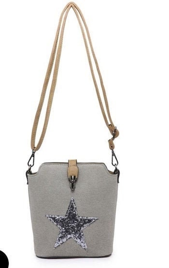 Cross Body Canvas Star Bag- Light Grey