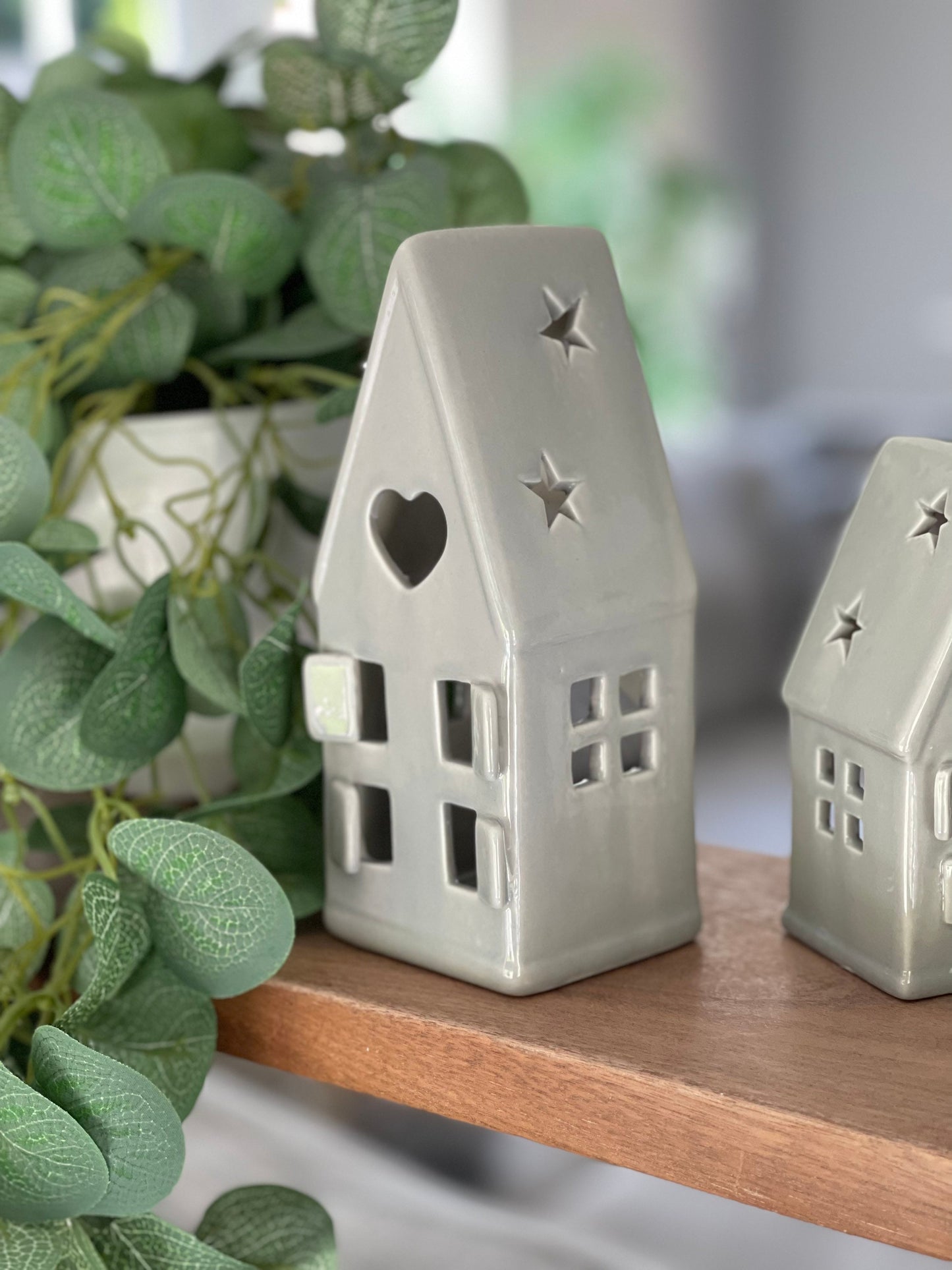 Ceramic Grey House Tea Light Holder - 2 sizes