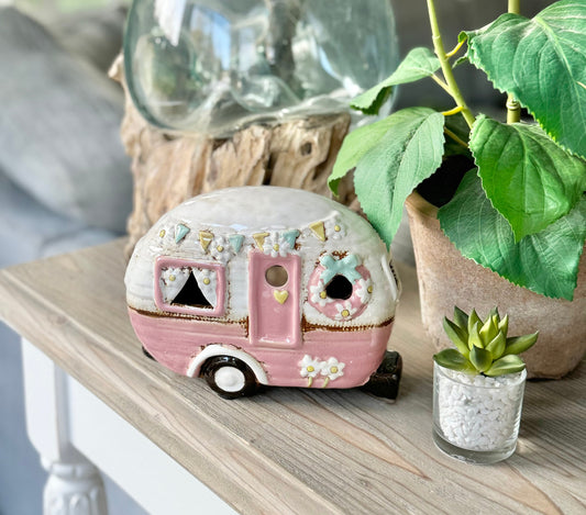 Pink Caravan Bunting Tealight Candle Holder