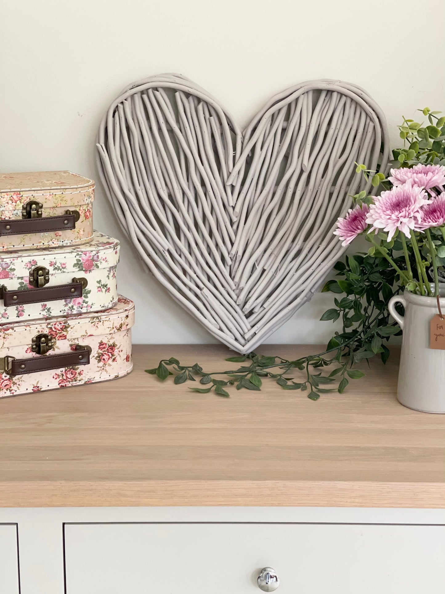 Small French Taupe Wicker Heart- 40cm