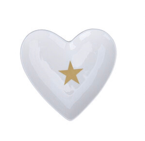 Porcelain White Heart Dish with Gold Star