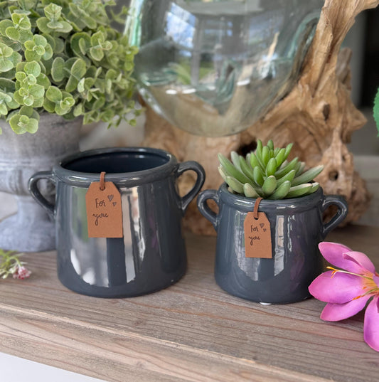 Dark Grey Ceramic Pot with 'For You' Tag - 2 Sizes Available