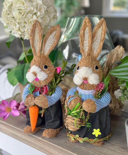 Mr and Mrs Bristle Bunny with Carrot/Basket - Sold Individually