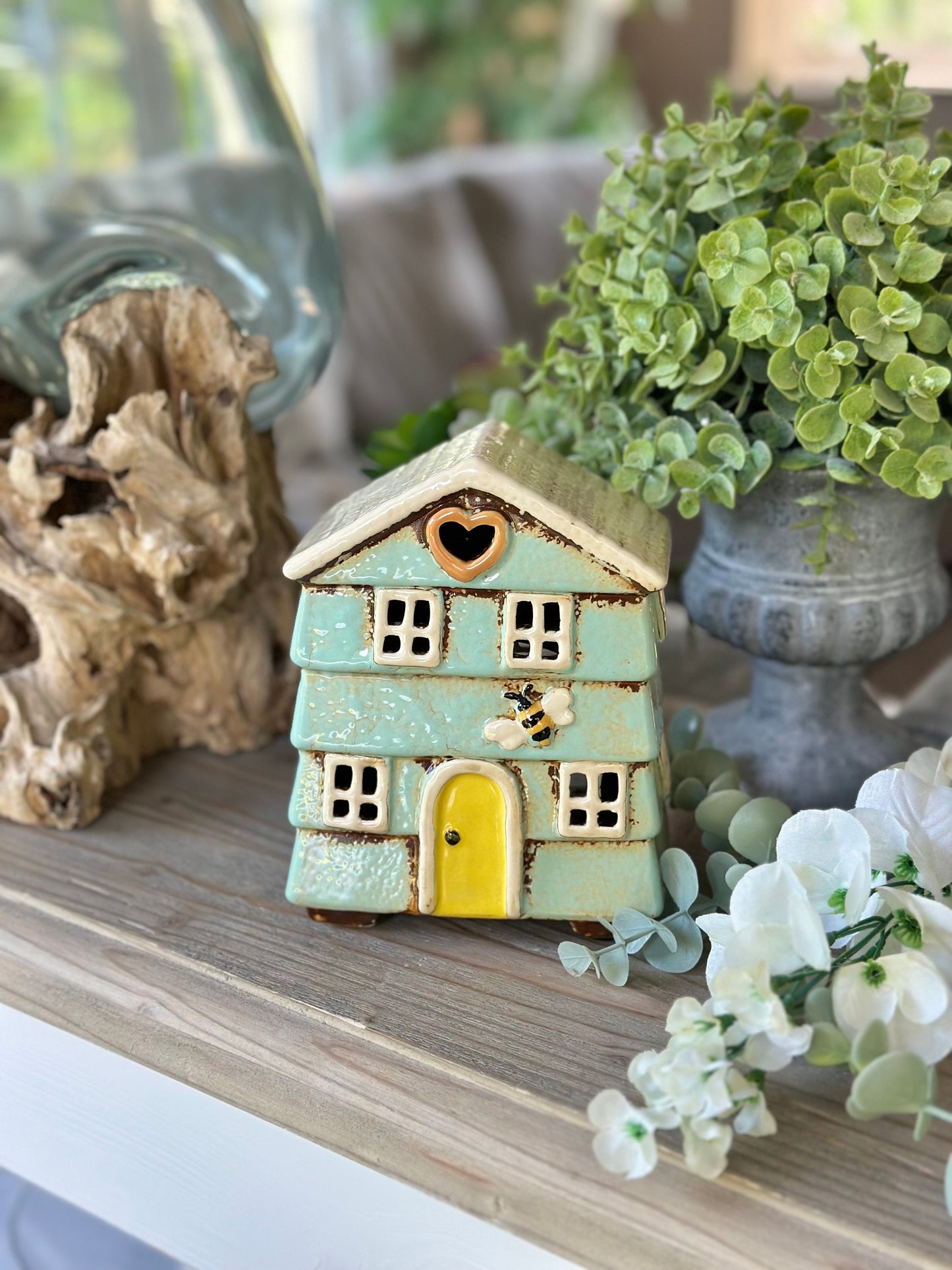 Ceramic Beehive House Aqua Tea light