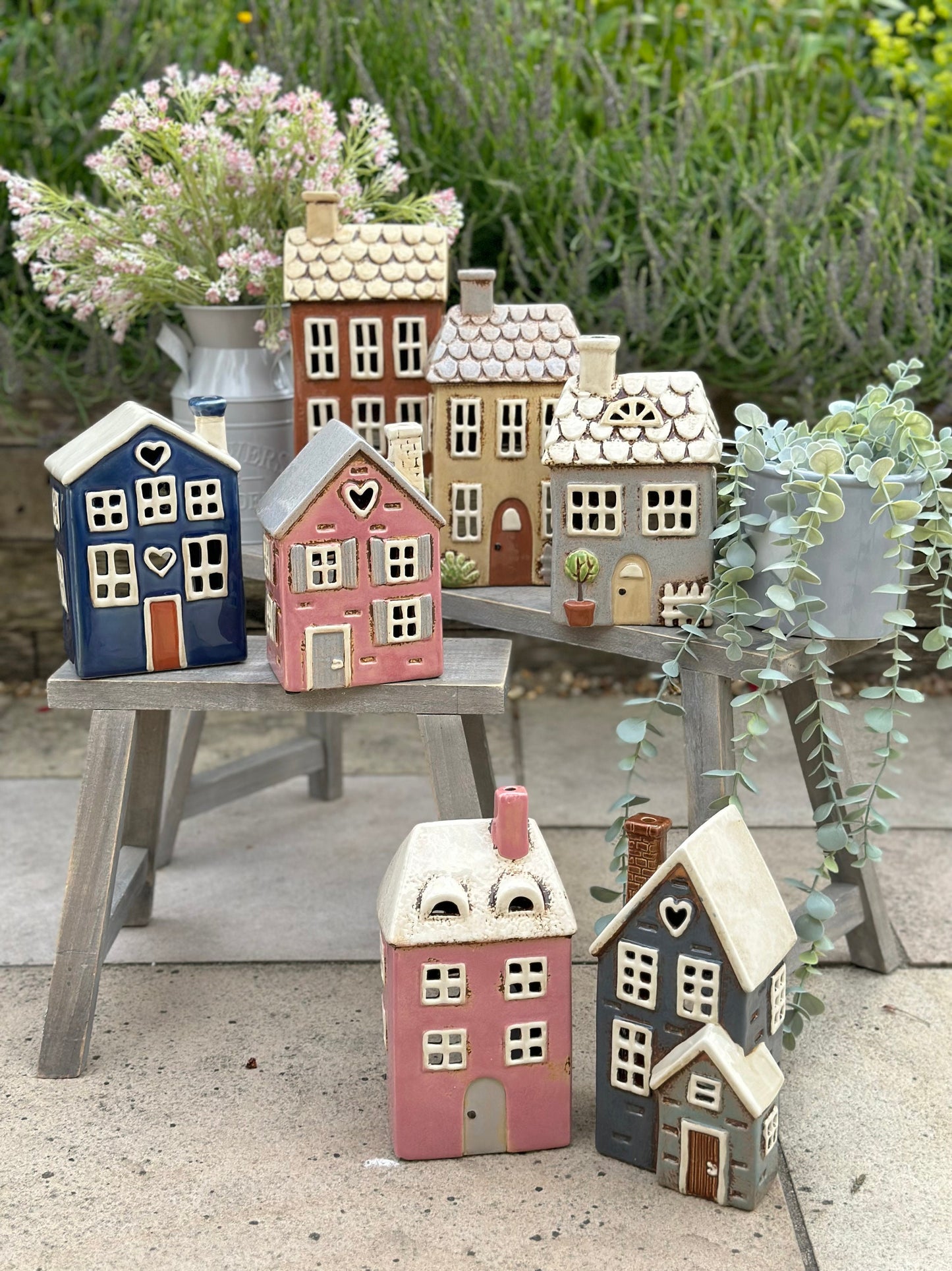 Pink Traditional Village House Candle Holder