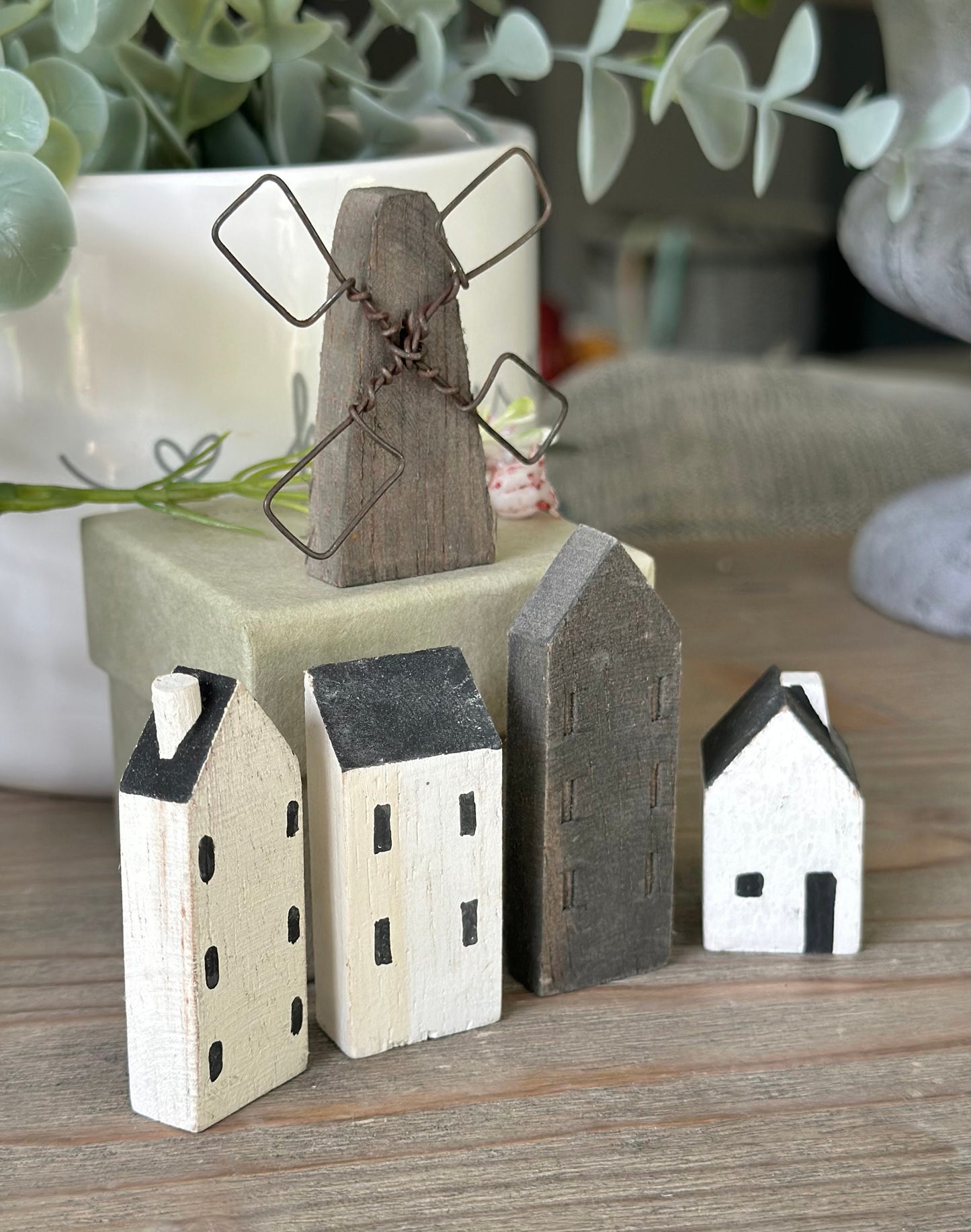 Small Wooden Dutch Windmill Cottages Scene