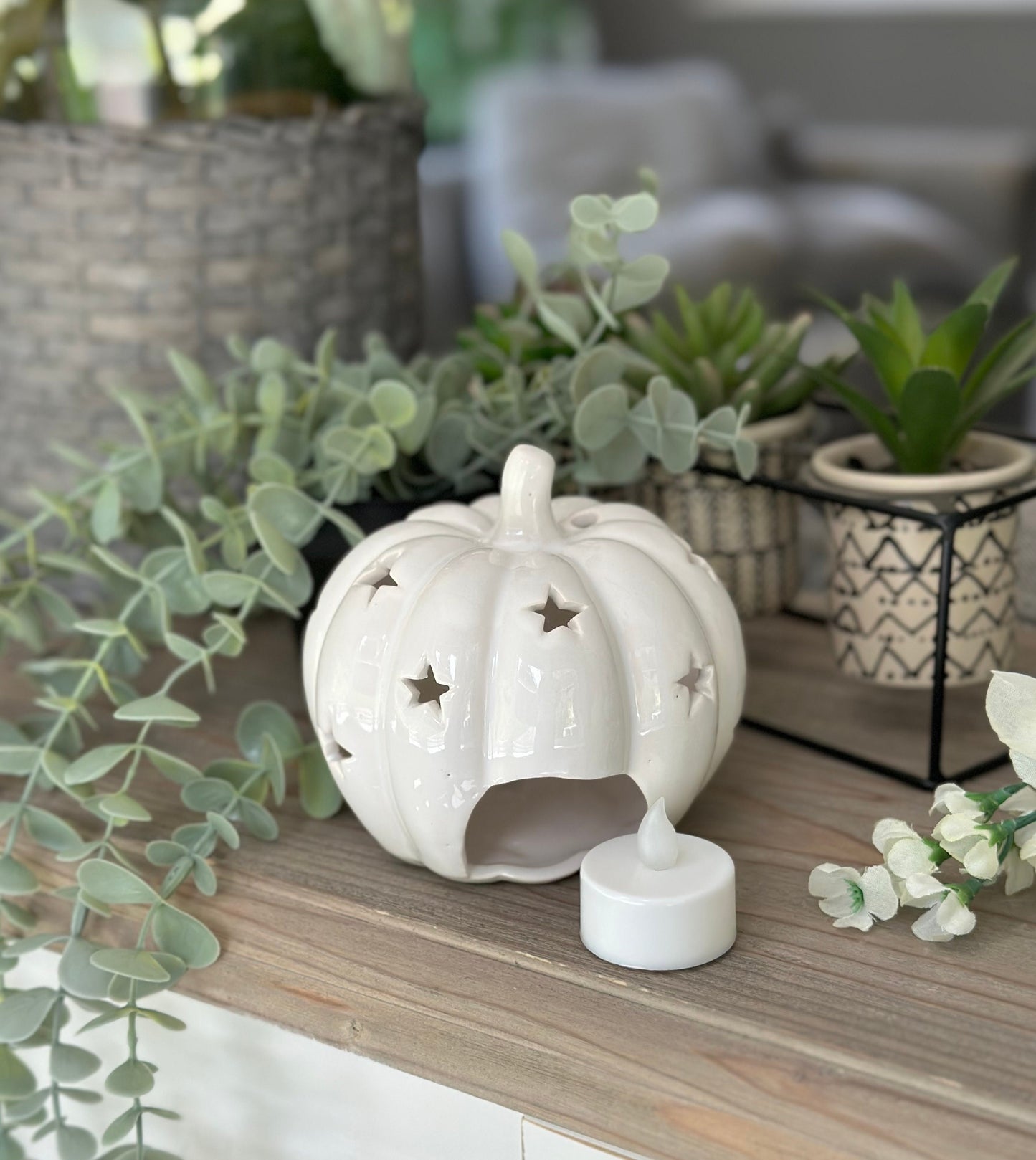 LED White Ceramic Pumpkins - Choice of 2 Sizes