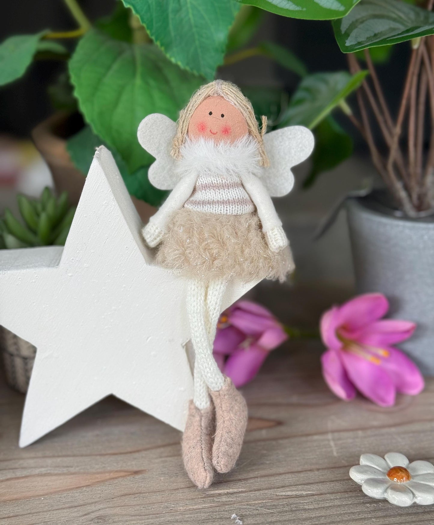 Soft Sitting Fairies with Boucle Skirt and Wings  - Available in 2 colours