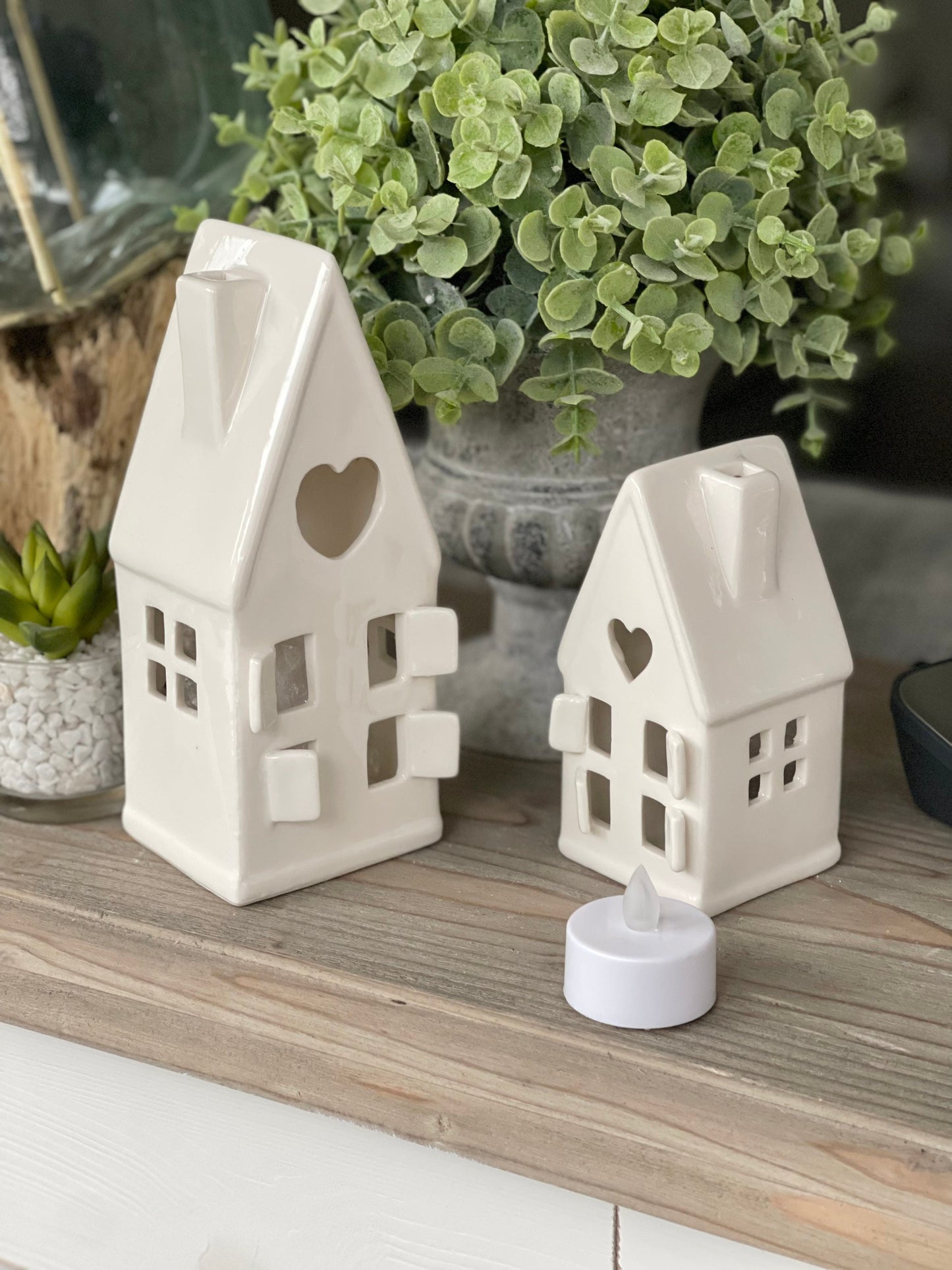 Ceramic White House Tea Light Holder - 2 sizes