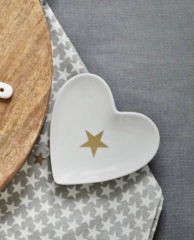 Porcelain White Heart Dish with Gold Star