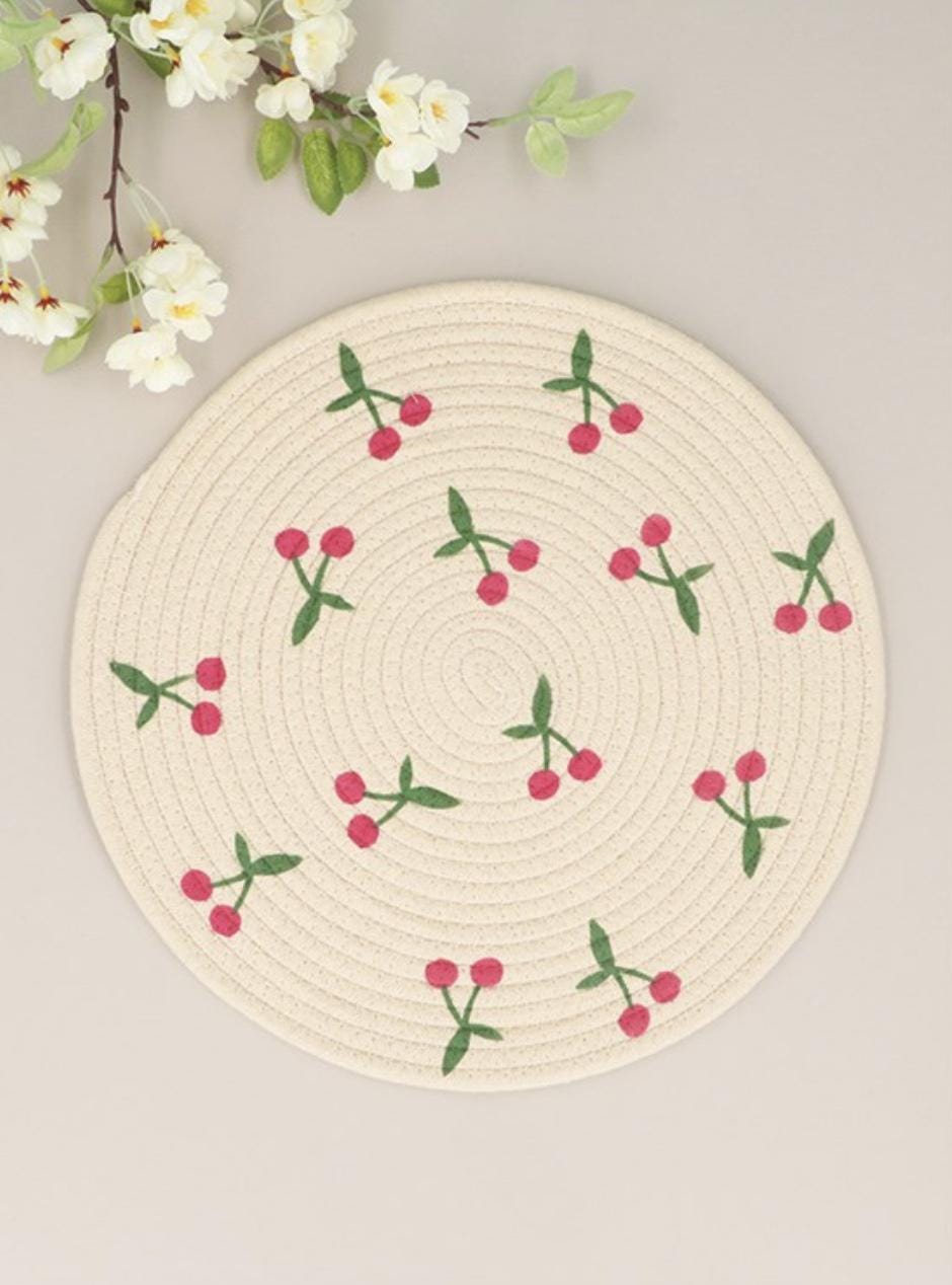 Fabric Round Placemat with Cherries - 38cm