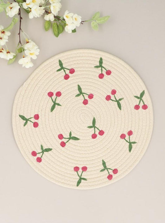 Fabric Round Placemat with Cherries - 38cm