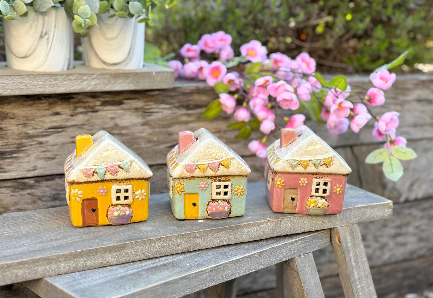 Mini Garden Village Tea Light House - 3 Colours Available
