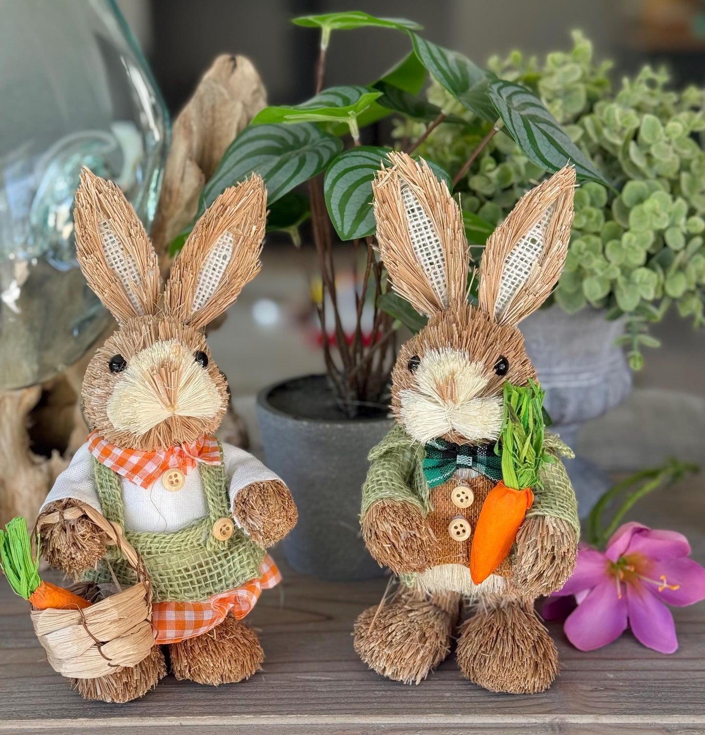 Mr and Mrs Bristle Bunny with Carrot/Basket - Sold Individually