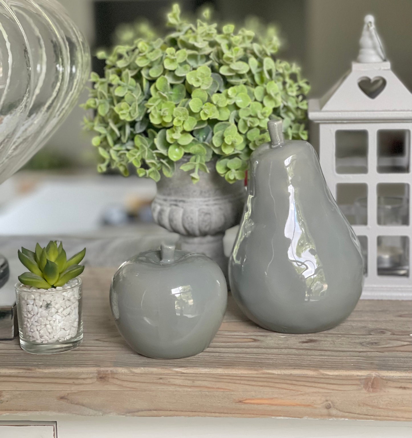 Grey Glazed Apple and Pear Ornament