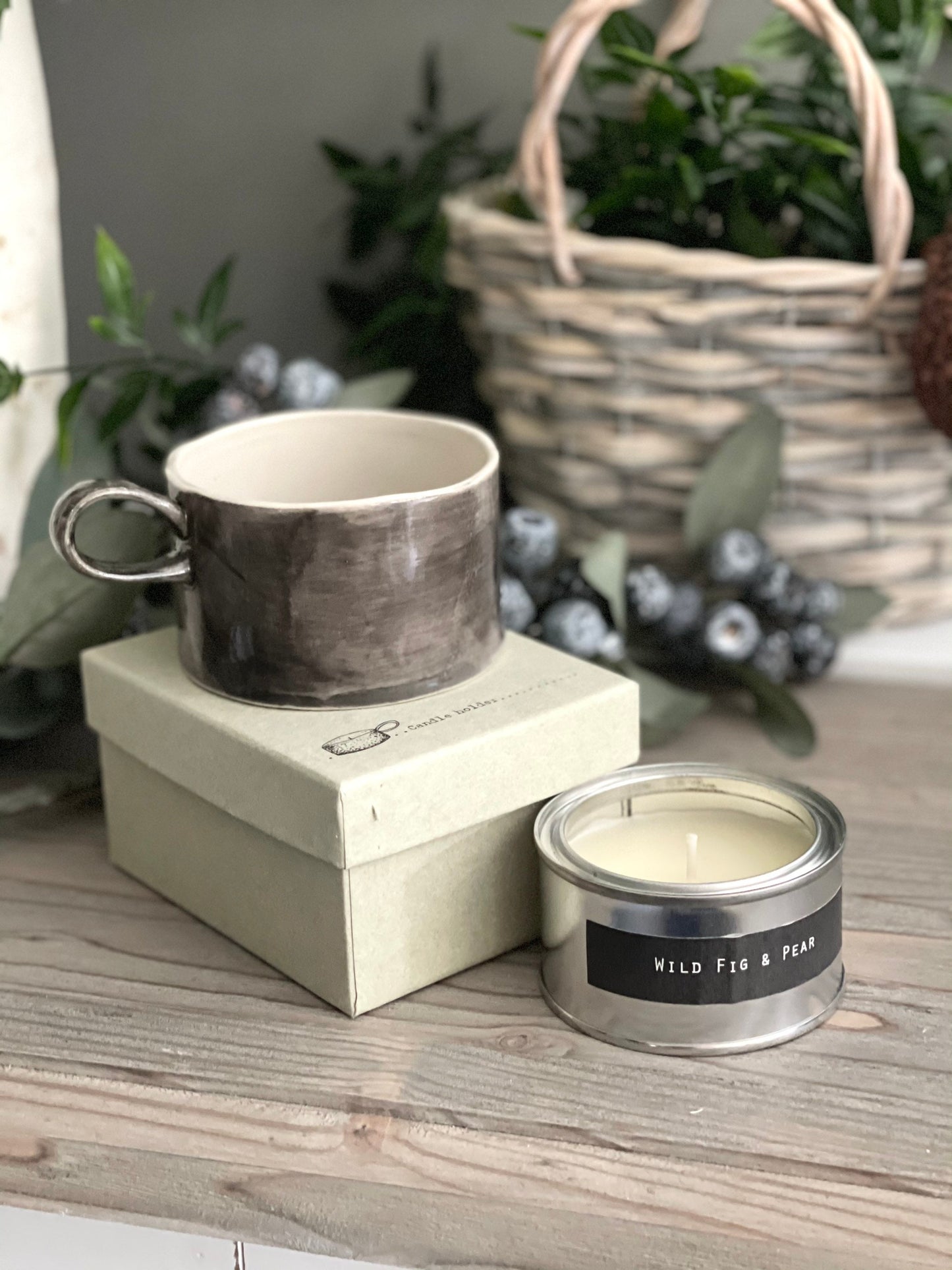 East of India Handled Candle Holder-Black Wash